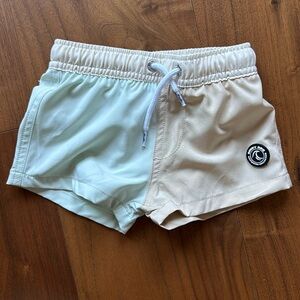 NEW / BinkyBro Playa Jaco Swimmie Infant Swim Trunks / Beige Baby Blue 6-12 mo